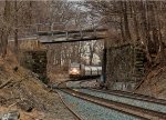 AMTK 707 is framed by the 1-lane overhead bridge at Barrytown